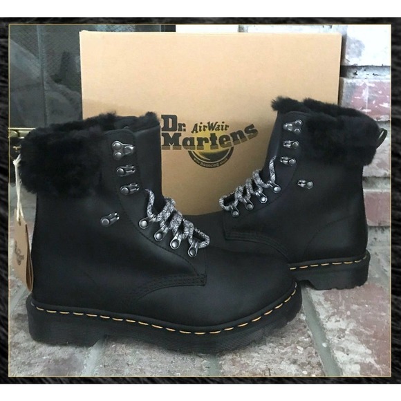 Dr. Martens 1460 Serena Leather Collar Faux Fur Lined Hiker Booties Size 11 BNIB - Picture 3 of 8